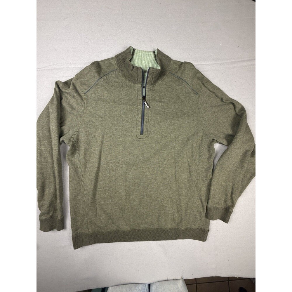 Tommy Bahama Reversible Sweater Men's XL Olive Green Flip Side Half Zip Pullover